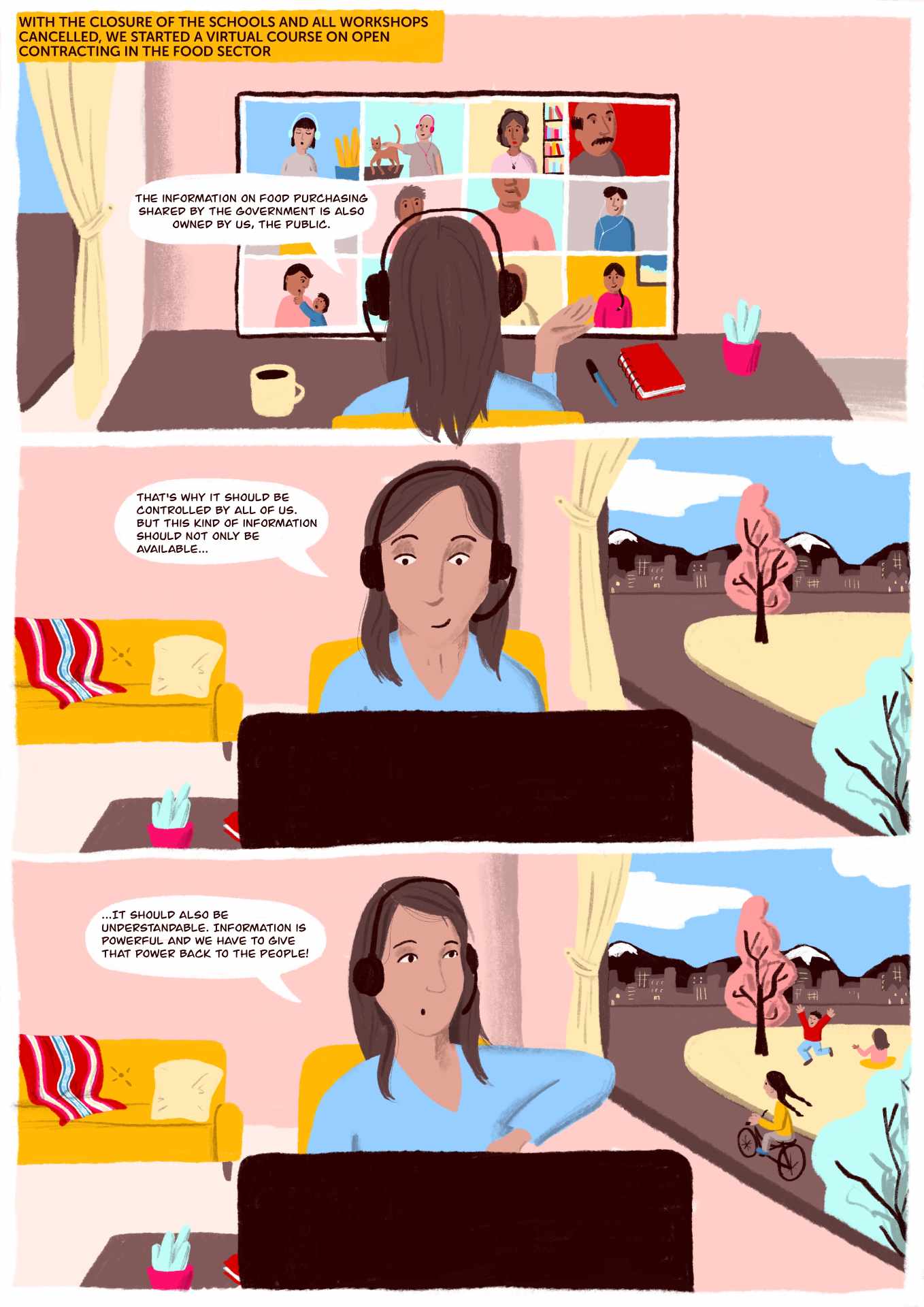 Comic strip about food procurement in Bolivia