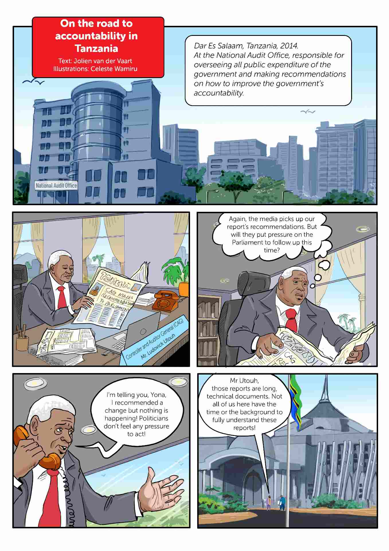 Comic strip about accountability in Tanzania slide 1